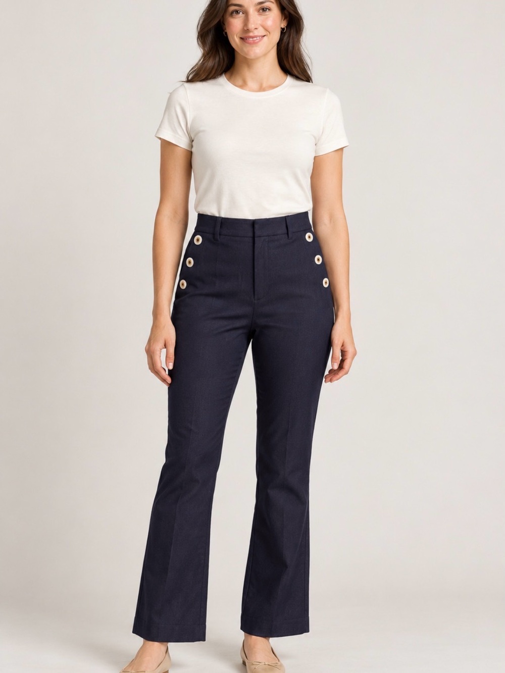 NWT Haver + Blair Medium Navy Sailor Button Pull-On Kick Flare Pants
